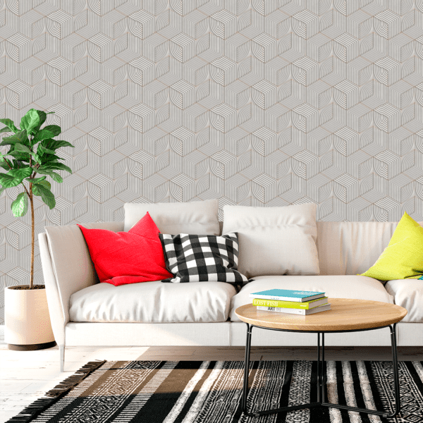 Adesivo 3D Hexágonos com Linhas Douradas