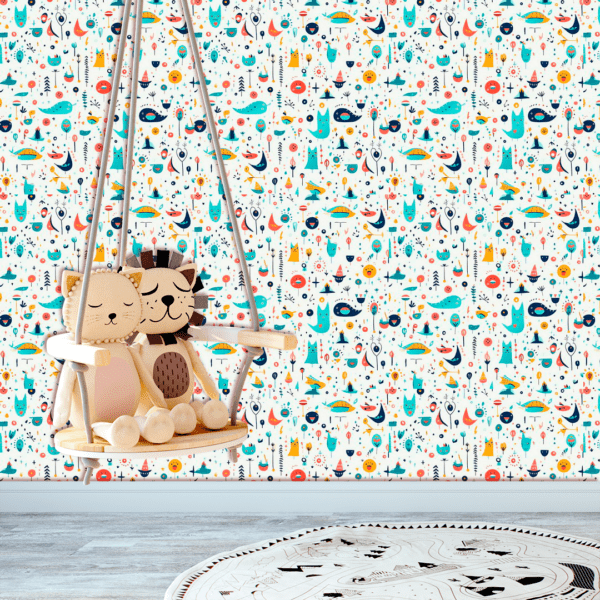 Adesivo Baby Animais Abstratos em Azul, Amarelo e Vermelho
