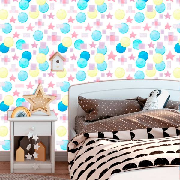 Adesivo Baby Formas Geométricas Amarelo, Azul e Rosa