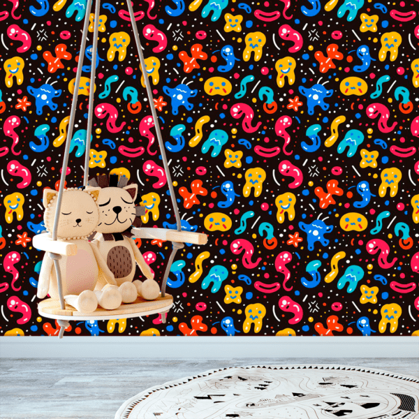 Adesivo Baby Formas Abstratas em Cores Neon no Fundo Preto