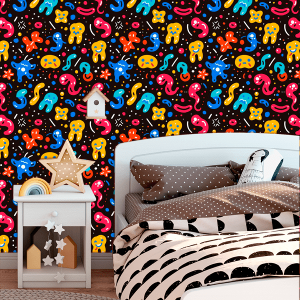 Adesivo Baby Formas Abstratas em Cores Neon no Fundo Preto - Image 2
