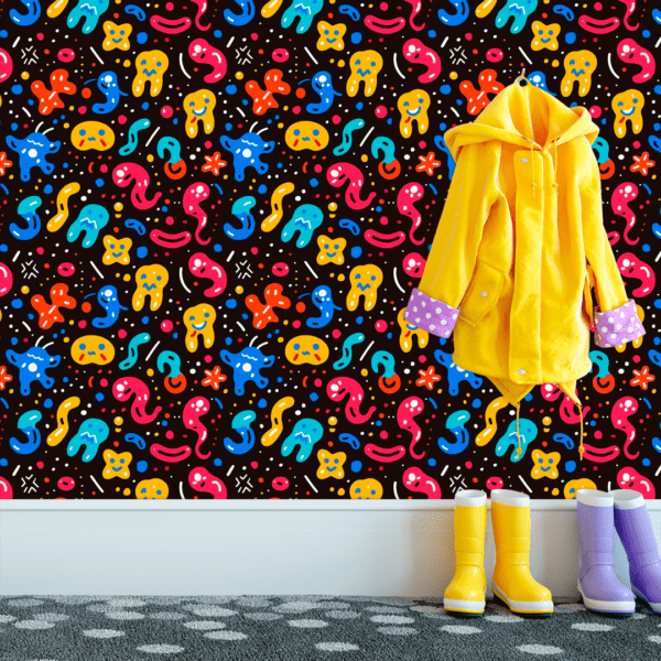 Adesivo Baby Formas Abstratas em Cores Neon no Fundo Preto - Image 3
