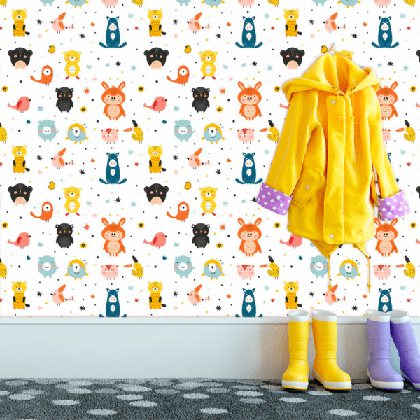 Adesivo Baby Animais Abstratos em Preto, Amarelo e Laranja