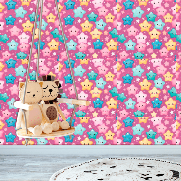 Adesivo Baby Estrelas Coloridas com Fundo Rosa
