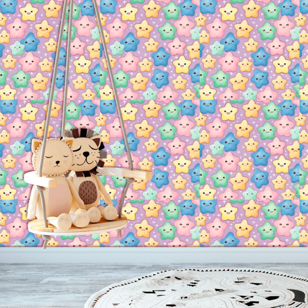 Adesivo Baby Estrelas Coloridas com Fundo Lilás