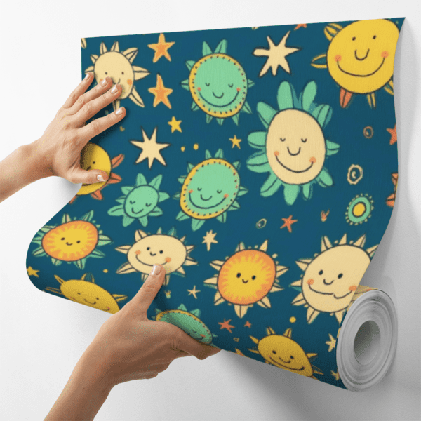 Adesivo Baby Sóis Sorridentes e Estrelas em Fundo Azul - Image 4