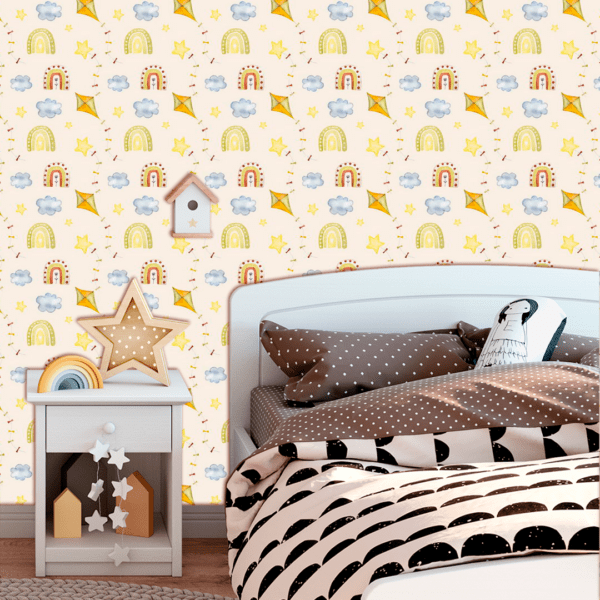 Adesivo Baby Arcos, Pipas e Estrelas em Tons Pastel