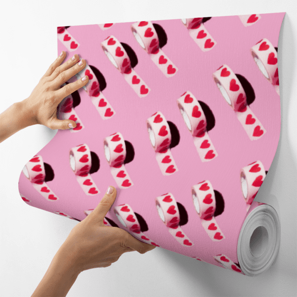 Adesivo Baby Fitas com Corações Rosa sobre Fundo Rosa - Image 4