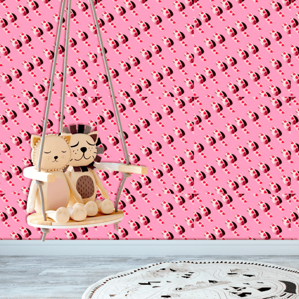 Adesivo Baby Fitas com Corações Rosa sobre Fundo Rosa