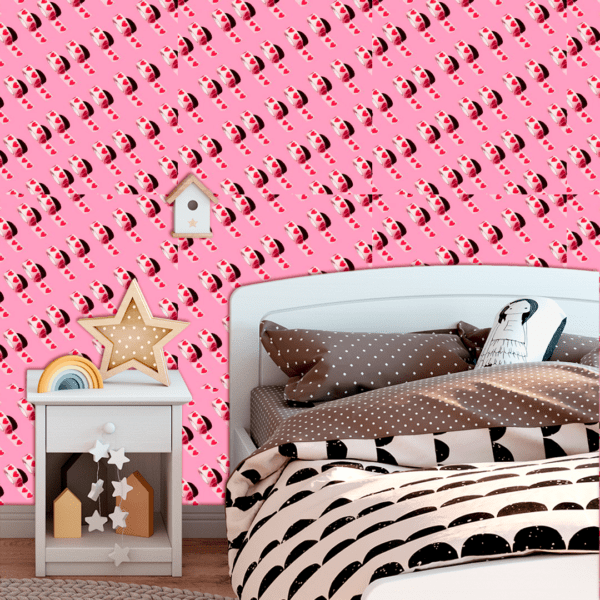 Adesivo Baby Fitas com Corações Rosa sobre Fundo Rosa - Image 2
