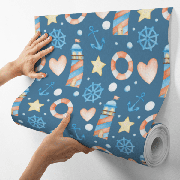 Adesivo Baby Náutica com Faróis Marítimos com Fundo Azul - Image 4