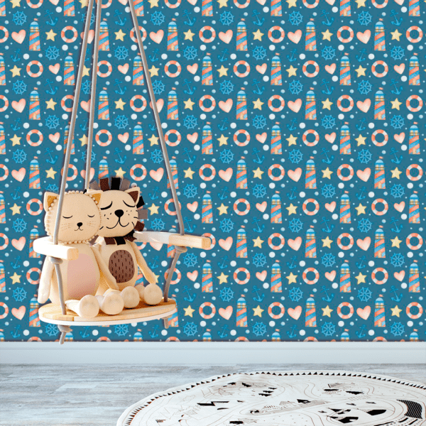 Adesivo Baby Náutica com Faróis Marítimos com Fundo Azul - Image 2