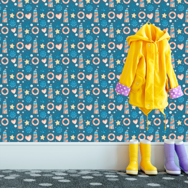 Adesivo Baby Náutica com Faróis Marítimos com Fundo Azul - Image 3