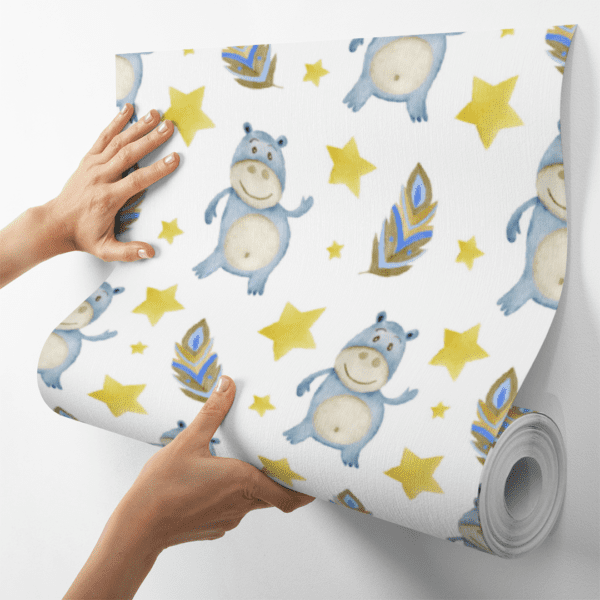 Adesivo Baby Hipopótamo Azul e Estrelas Amarelas - Image 4