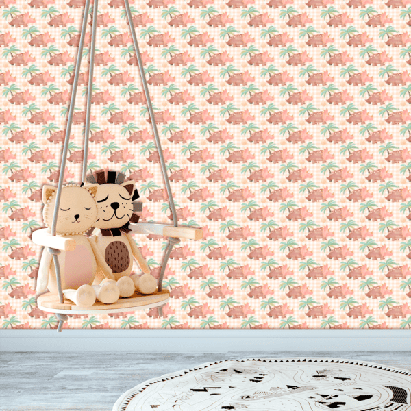 Adesivo Baby Dinossauro Marrom com Fundo Xadrez