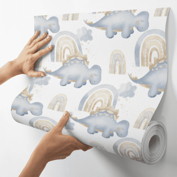 Adesivo Baby Dinossauro Azul com Fundo Branco Pontilhado Azul - Image 4