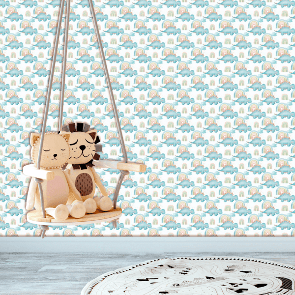 Adesivo Baby Dinossauro Azul com Fundo Branco Pontilhado Azul