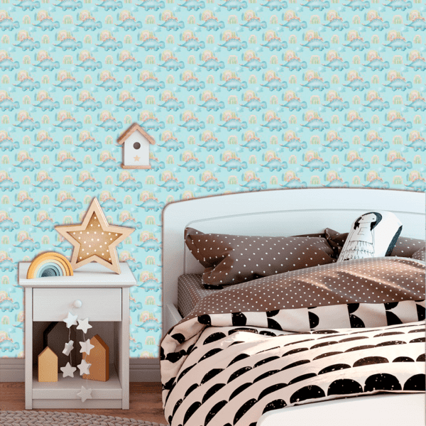 Adesivo Baby Dinossauro Azul com Fundo Azul Pontilhado Azul - Image 2