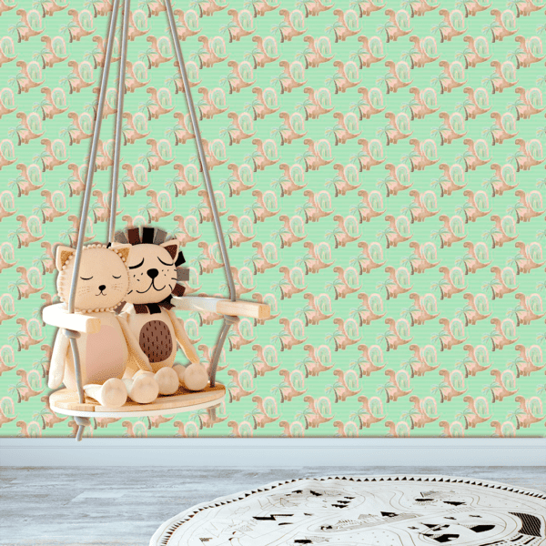 Adesivo Baby Dinossauros Marrom com Fundo Listras Tons Verde - Image 2