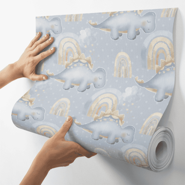 Adesivo Baby Dinossauro Azul com Fundo Azul Bolinhas Azuis - Image 4
