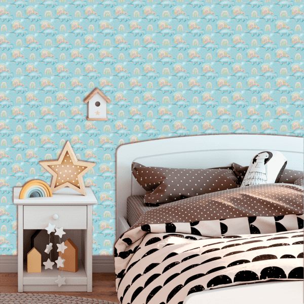 Adesivo Baby Dinossauro Azul com Fundo Azul Bolinhas Azuis