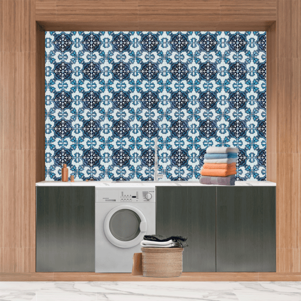 Adesivo Azulejos Azul Escuro, Azul Claro e Branco