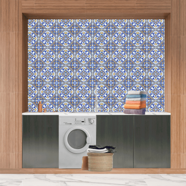 Adesivo Azulejos Azul Escuro, Azul Claro e Amarelo Pastel