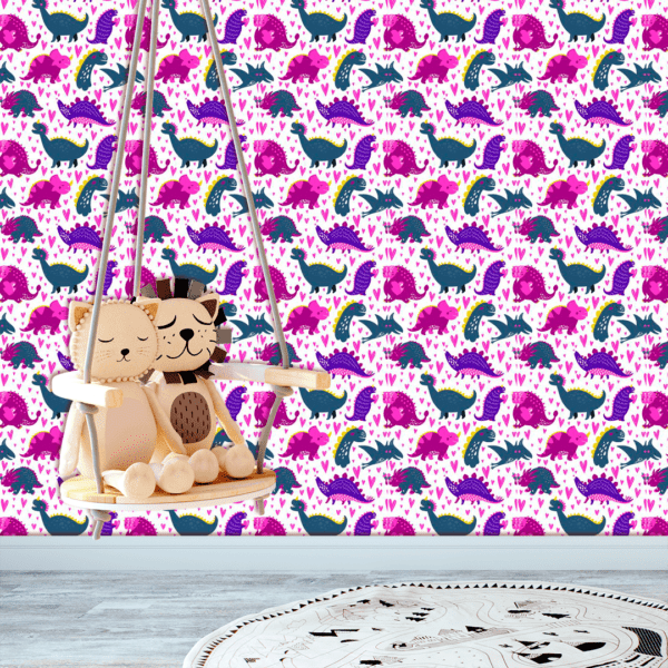 Adesivo Baby Desenho Dinossauro Contraste Rosa e Cinza Escuro - Image 2