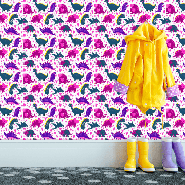 Adesivo Baby Desenho Dinossauro Contraste Rosa e Cinza Escuro - Image 3