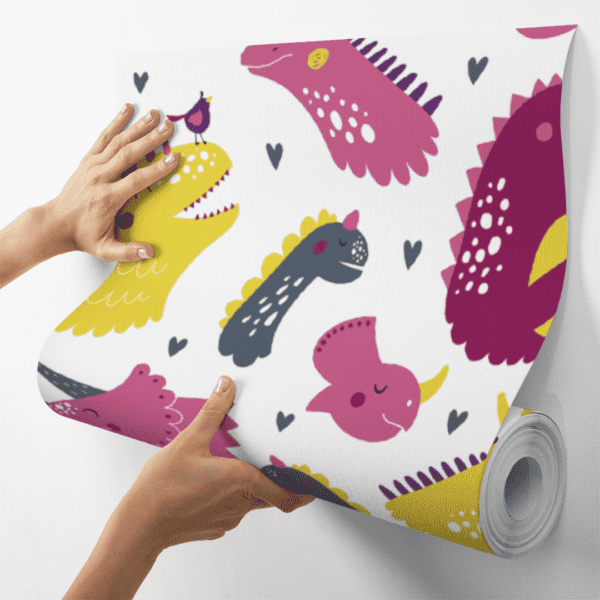 Adesivo Baby Desenho Dinossauro Contraste Rosa, Cinza Escuro e Amarelo - Image 4