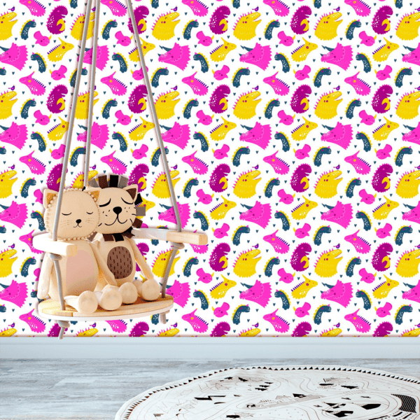 Adesivo Baby Desenho Dinossauro Contraste Rosa, Cinza Escuro e Amarelo - Image 2