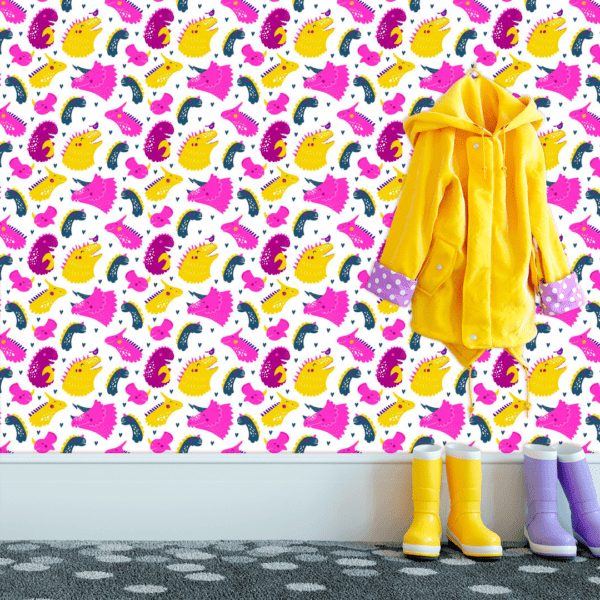 Adesivo Baby Desenho Dinossauro Contraste Rosa, Cinza Escuro e Amarelo - Image 3