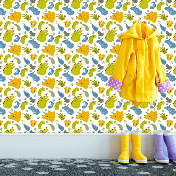 Adesivo Baby Dinossauros em Tons Pastel de Amarelo, Cinza e Azul - Image 3