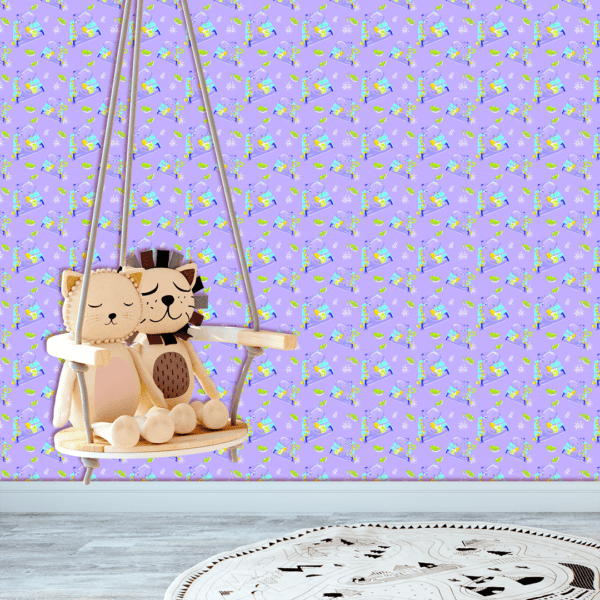 Adesivo Baby Desenho de Dinossauro Lilás e Fundo Lilás
