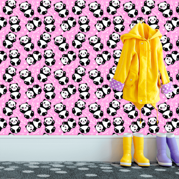 Adesivo Baby Estampa de Urso Panda com Fundo Rosa