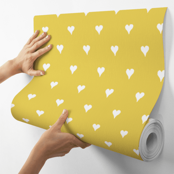 Adesivo Baby Padrão Coração Branco Fundo Amarelo - Image 4