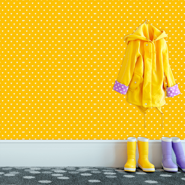 Adesivo Baby Padrão Coração Branco Fundo Amarelo