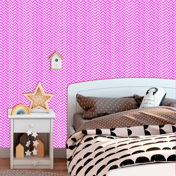 Adesivo Baby Padrão Chevron Branco e Rosa Claro
