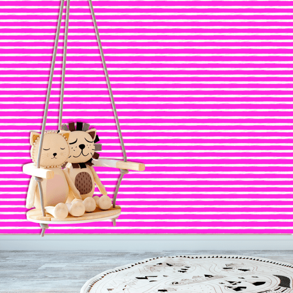 Adesivo Baby Linhas Brancas Horizontais Grandes Fundo Rosa Escuro
