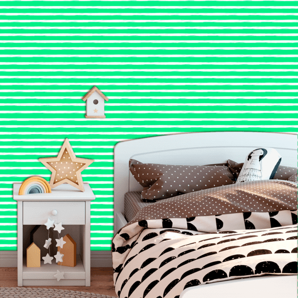 Adesivo Baby Linhas Brancas Horizontais Grandes Fundo Verde Pastel