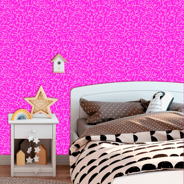 Adesivo Baby Linhas Rabisco Fundo Rosa Escuro