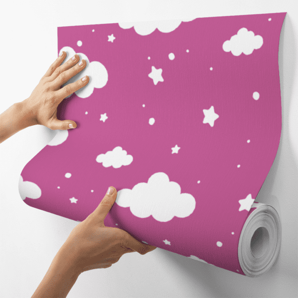 Adesivo Baby Estampa Nuvens e Estrelas Fundo Rosa Escuro - Image 4