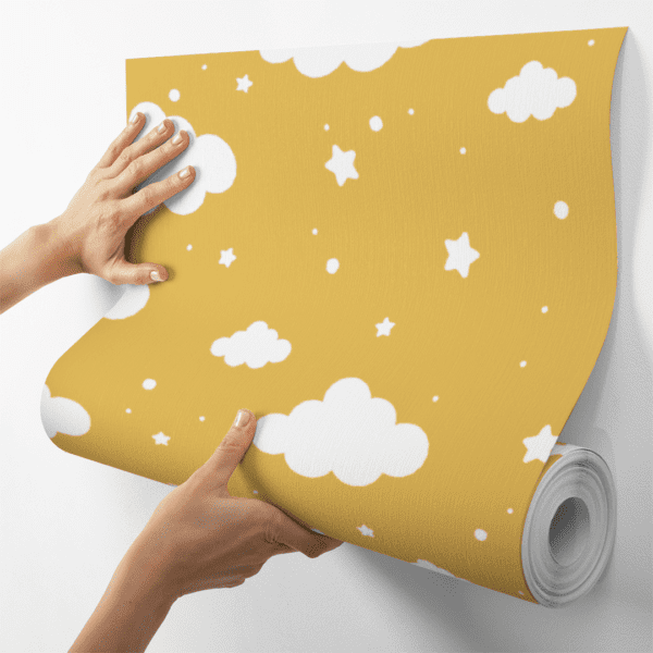 Adesivo Baby Estampa Nuvens e Estrelas Fundo Amarelo Pastel - Image 4