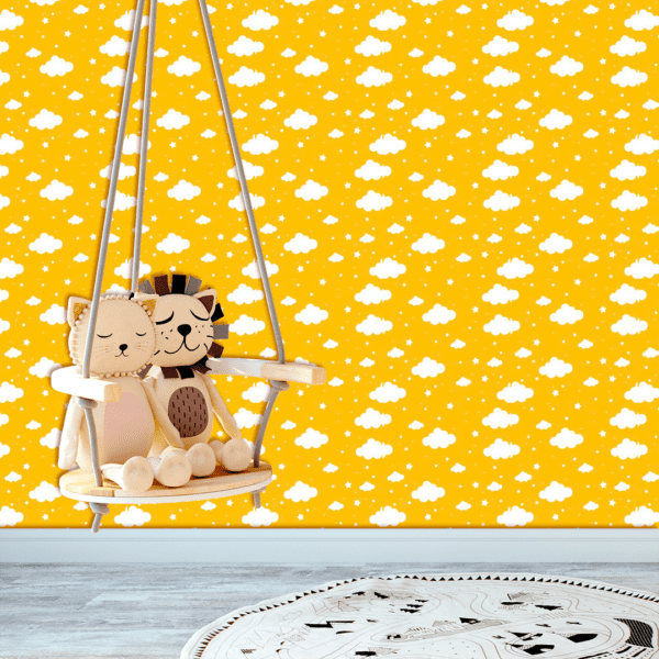 Adesivo Baby Estampa Nuvens e Estrelas Fundo Amarelo