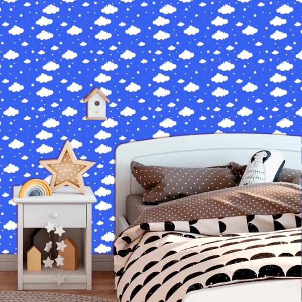 Adesivo Baby Estampa  Nuvens e Estrelas Fundo Roxo