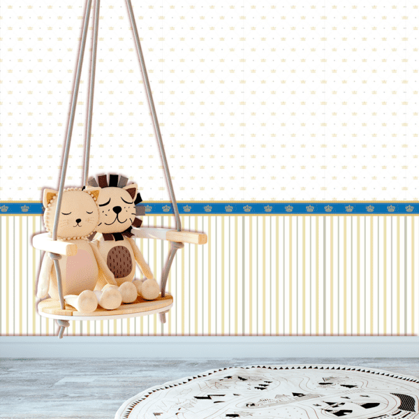 Adesivo Baby Coroas Douradas em Listras Azuis