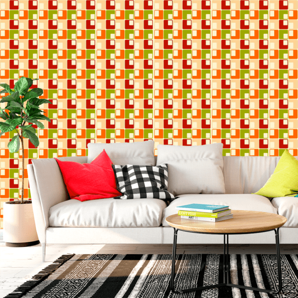 Adesivo Casual Top Geométrico Tons de Laranja, Amarelo, Verde e Marrom