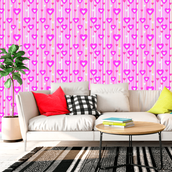 Adesivo Casual Top Coração Listrado Rosa e Lilás