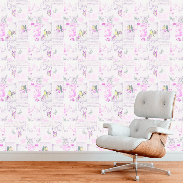 Adesivo Casual Top Pássaros e Flores Lilás Envelhecido - Image 2