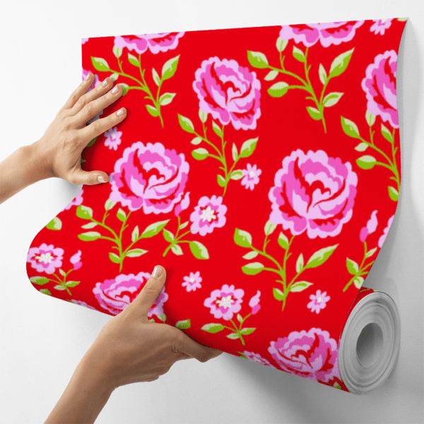 Adesivo Floral Rosas em Fundo Vermelho - Image 4